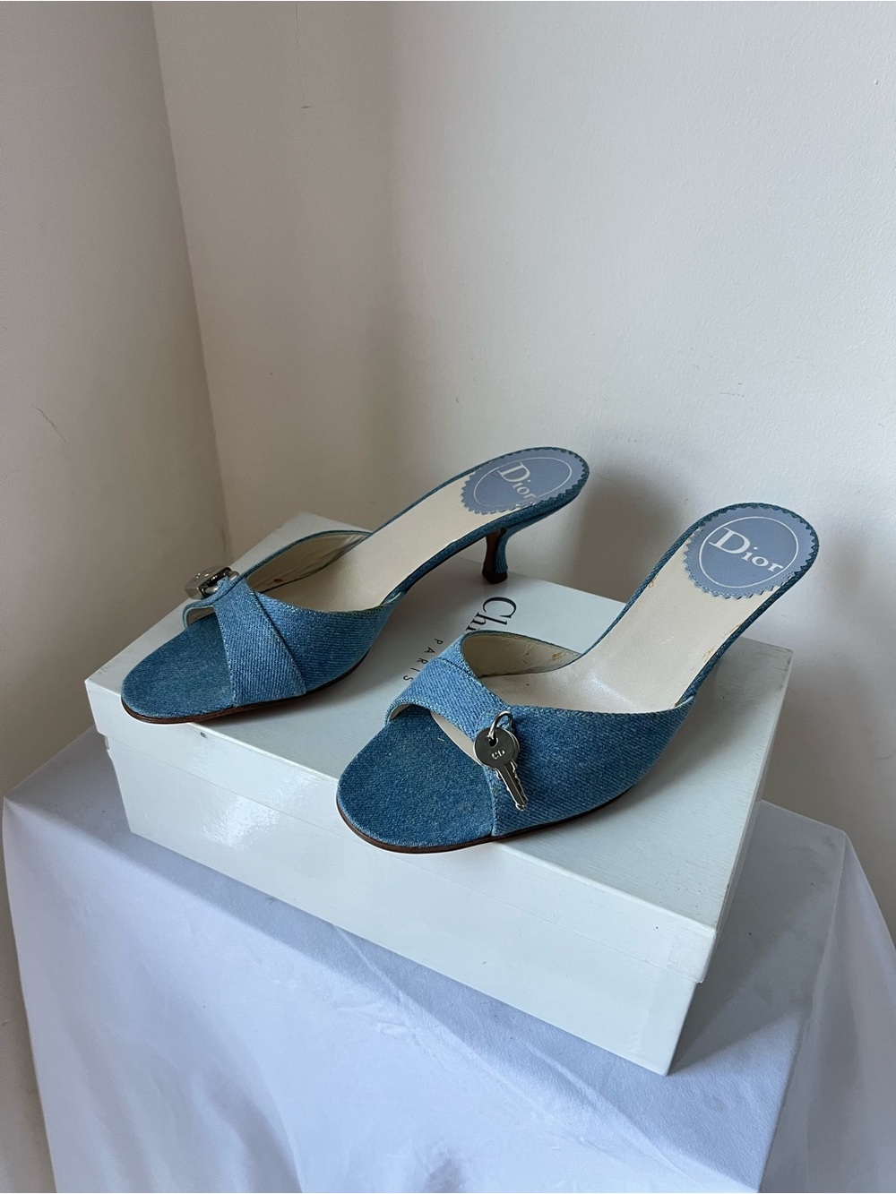 Vintage Dior Denim Kitten Heels